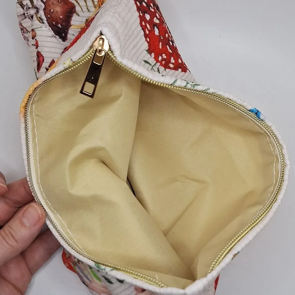 Mushroom corduroy cosmetic case makeup bag travel pouch